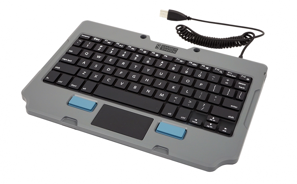 Rugged Lite Keyboard with coiled expandable USB A cable - top view