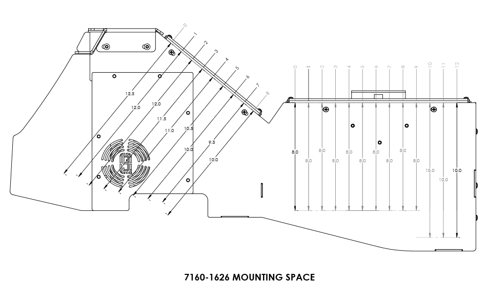 2021+ Ford F150 Wide Body Console Box Mounting Space Drawing