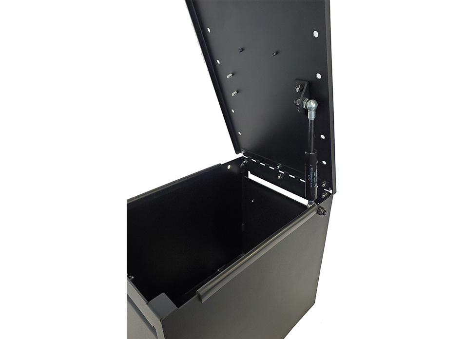 Workstation box with gas spring support hinge