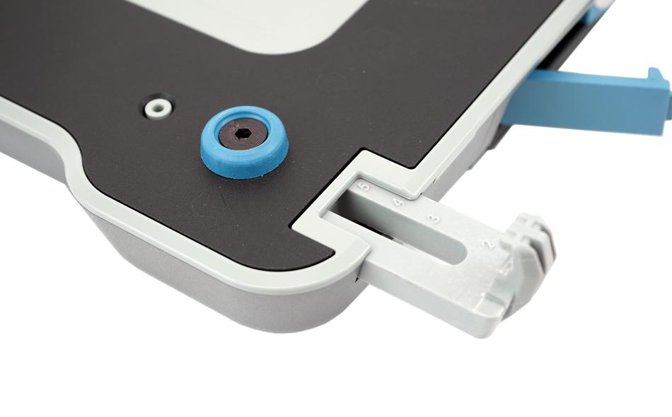 Dell Latitude laptop dock - closeup of adjustable front hooks