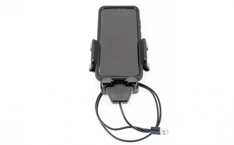 Universal Phone Charging Cradle - front view with device