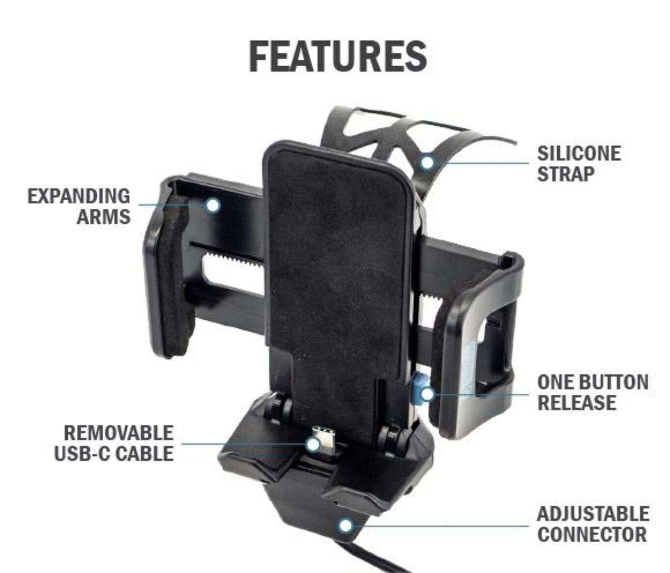 Universal Phone Charging Cradle Feature Callouts