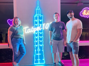 Zach Darrell and Sarah - neon sign - Taipei 101 tower