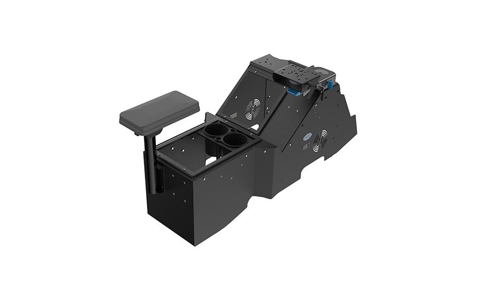 2021+ Ford F-150 Wide-To-Narrow Console Box with Cup Holder, Tall Armrest & Mongoose XLE 9"