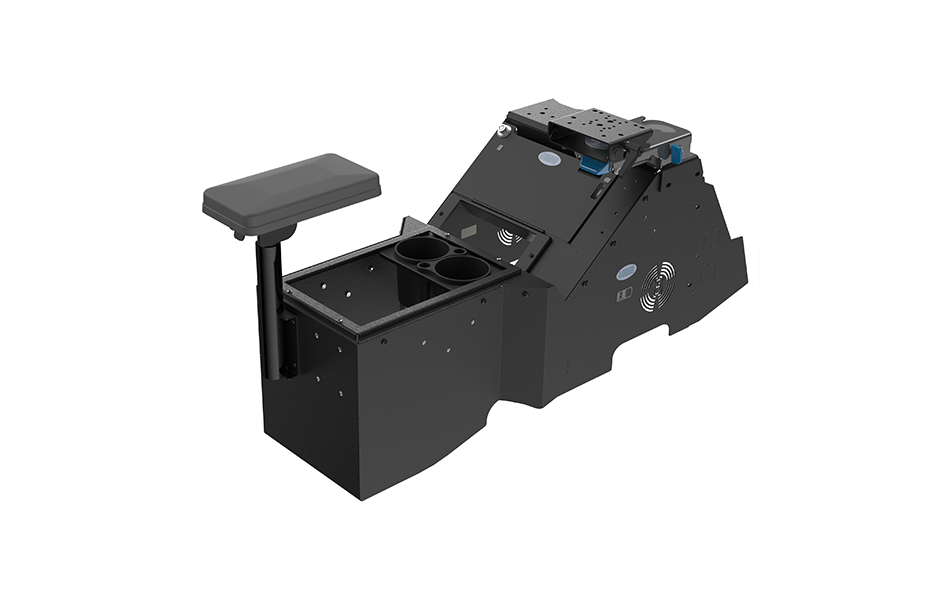 2021+ Ford F-150 Wide-To-Narrow Console Box with Printer Mount, Cup Holder, Tall Armrest & Mongoose XLE 9"