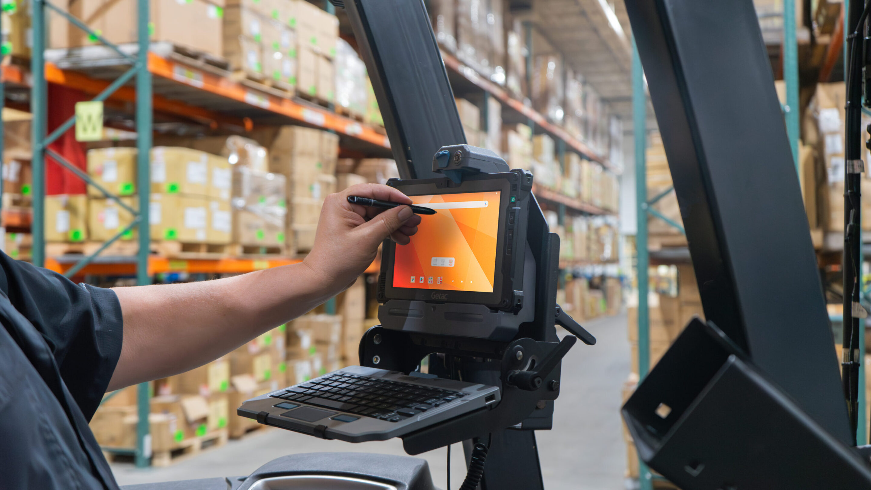 Getac ZX80 Docking Station on a forklift