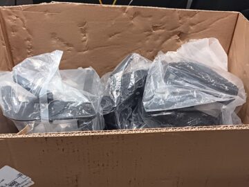 items in a broken box with incorrect packaging