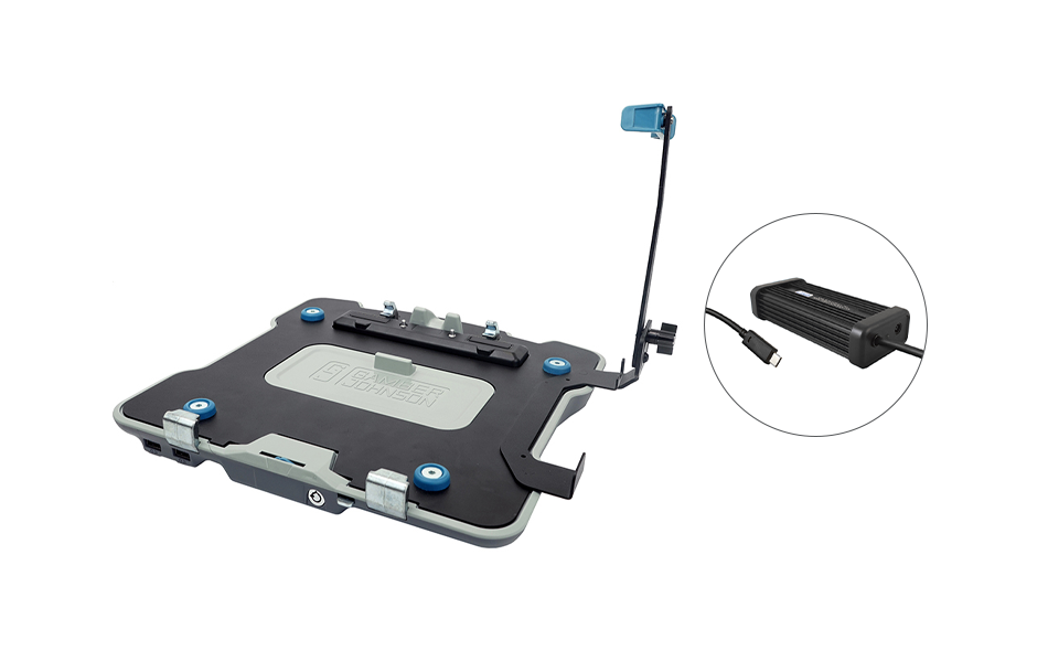 GETAC K120 LAPTOP CRADLE with NO-RF and a USB-C PWR ADAPTER on white image