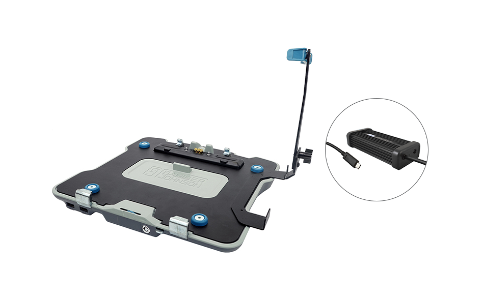 GETAC K120 LAPTOP CRADLE with TRI-RF and USB-C PWR ADAPTER on white background