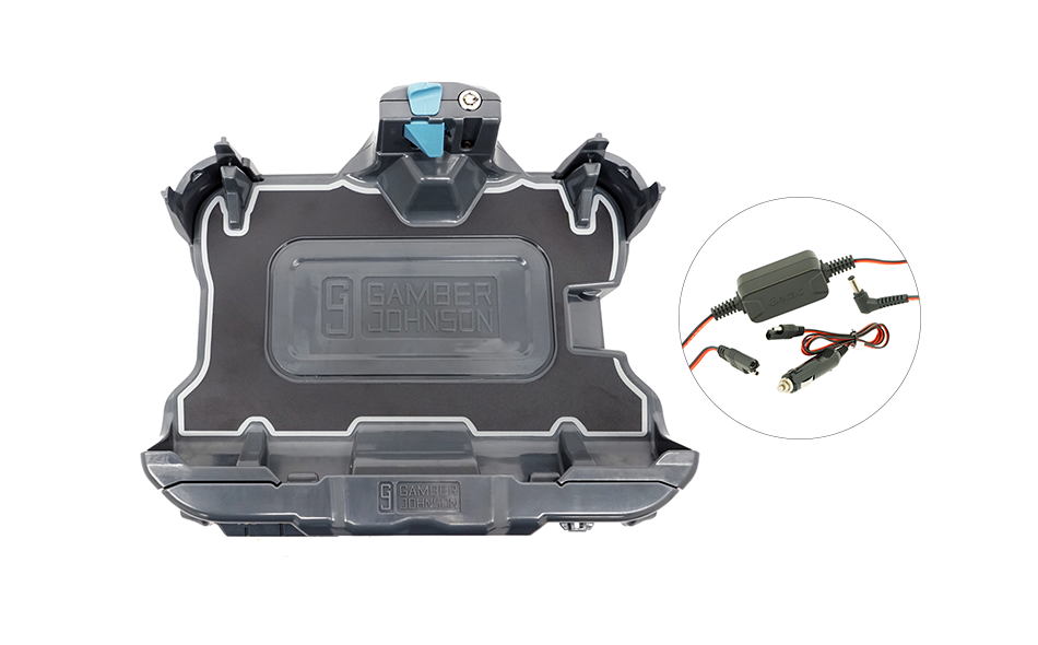 On white image of Getac ZX10 Vehicle Docking Station with Getac 65W Auto Power Adapter with Cigarette Lighter Connector (No RF)