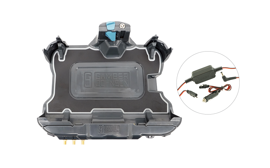 On white image of Getac ZX10 Vehicle Docking Station with Getac 65W Auto Power Adapter with Cigarette Lighter Connector (Tri RF)