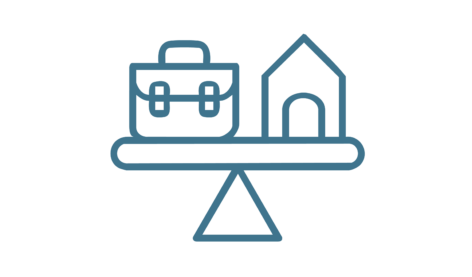 briefcase and a house on a balance beam