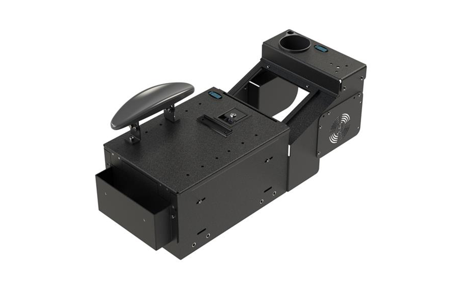 KIT - Small-Short Workstation Box with File Hanger Tray, Adjustable Armrest, and 9" Radio Platform (4WD Shifter with Cupholder Version)
