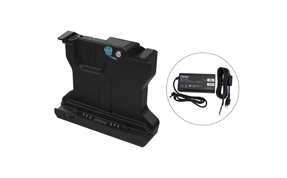 Getac F120 Tablet Docking Station, Lite Port, QUAD RF with 120W Bare Wire Auto Power Adapter