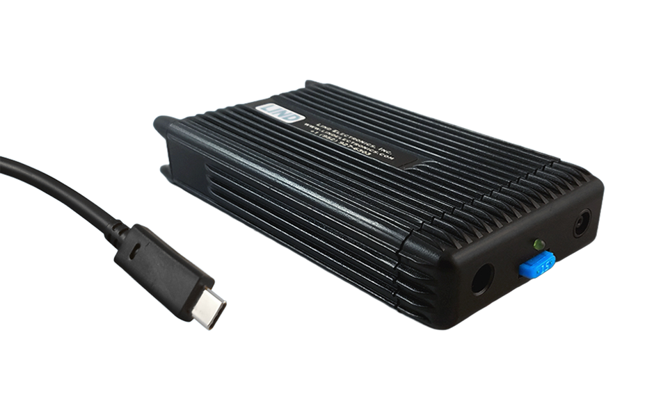 LIND Power Adapter: Input 11-16VDC Bare Wire - Output 100W USB-C Straight 72"