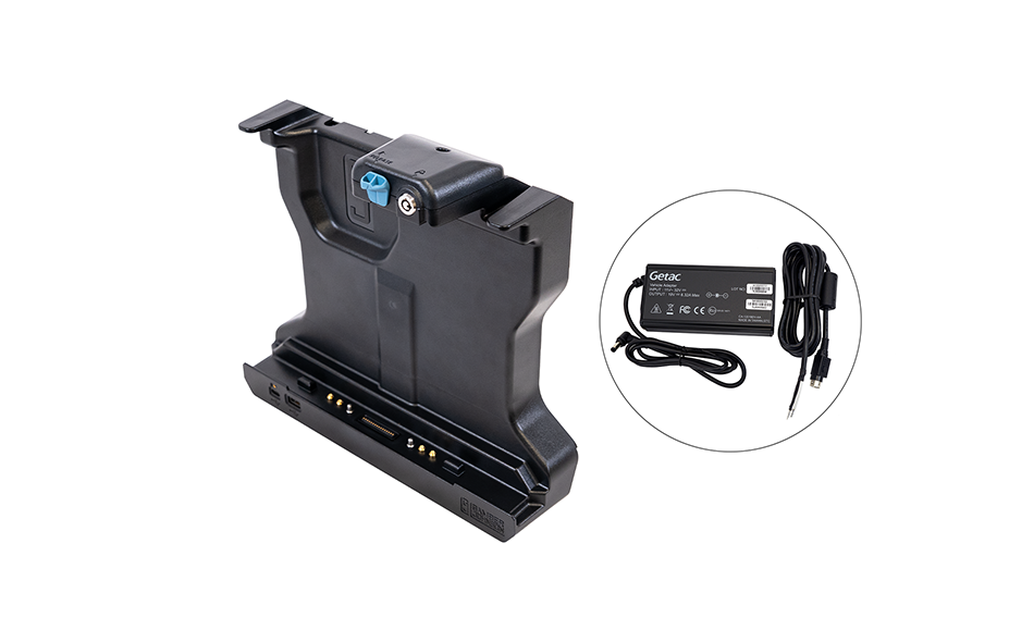 Getac F120 Tablet Docking Station, Full Port, QUAD RF with 120W Bare Wire Auto Power Adapter