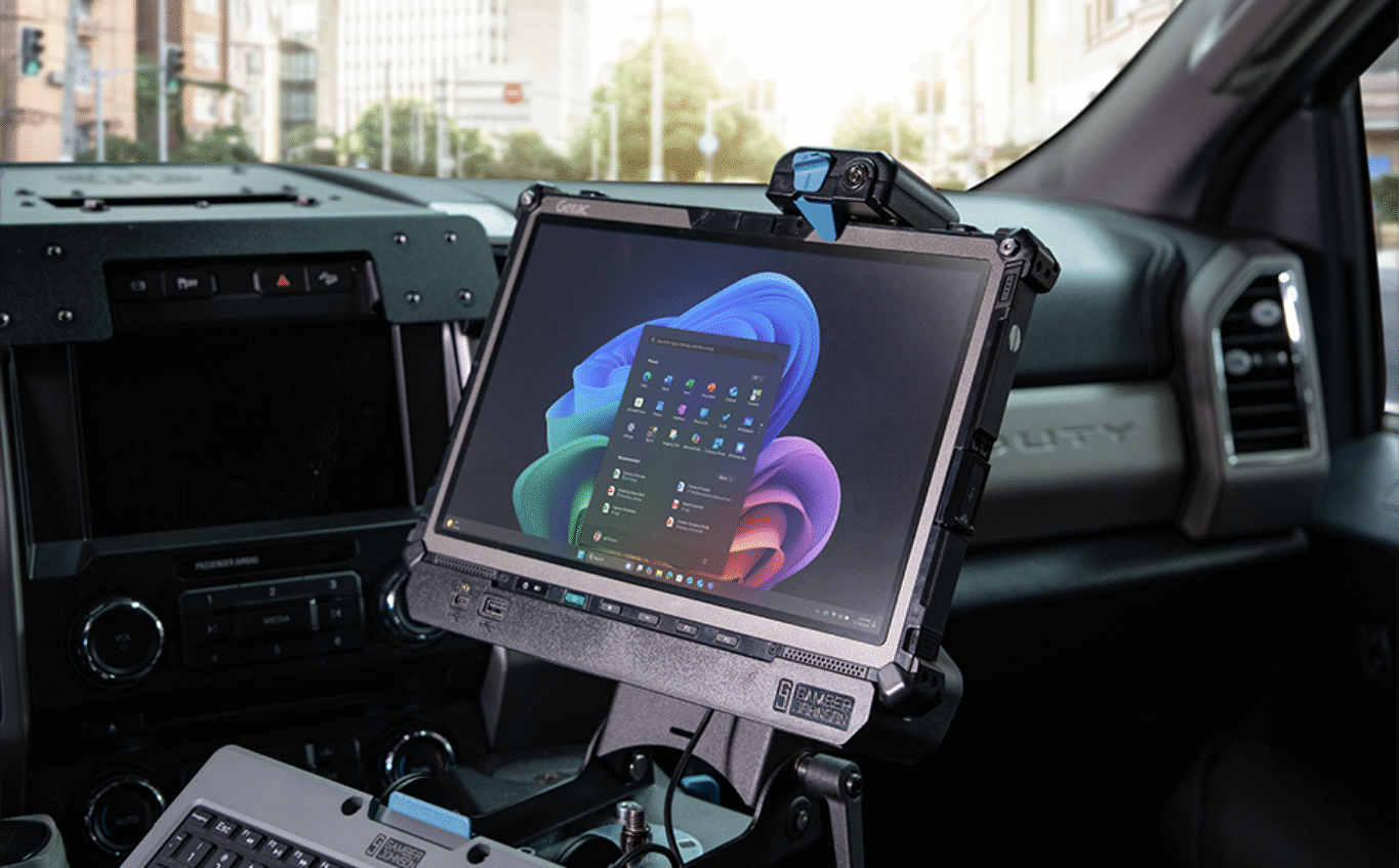 Getac F120 Tablet Docking Station in a Ford F-250 with Tablet