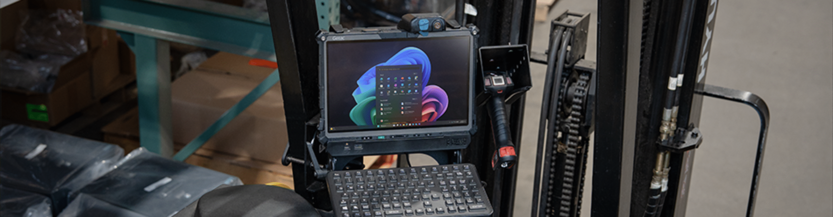 Getac F120 Docking Station on a forklift