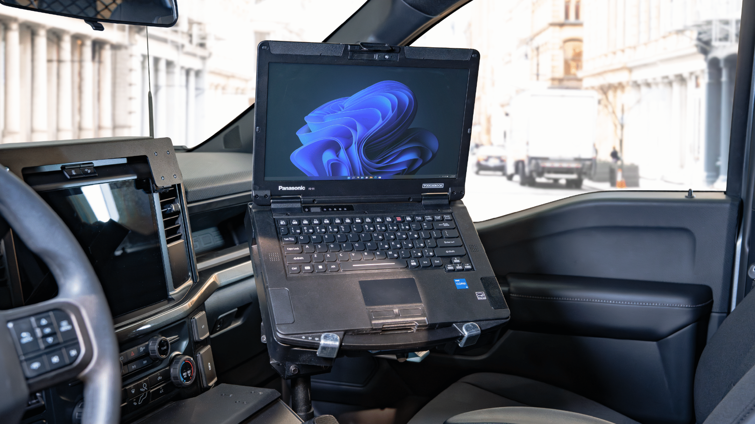 TOUGHBOOK 55 Docked in a Gamber-Johnson Docking Station in a Ford F-150