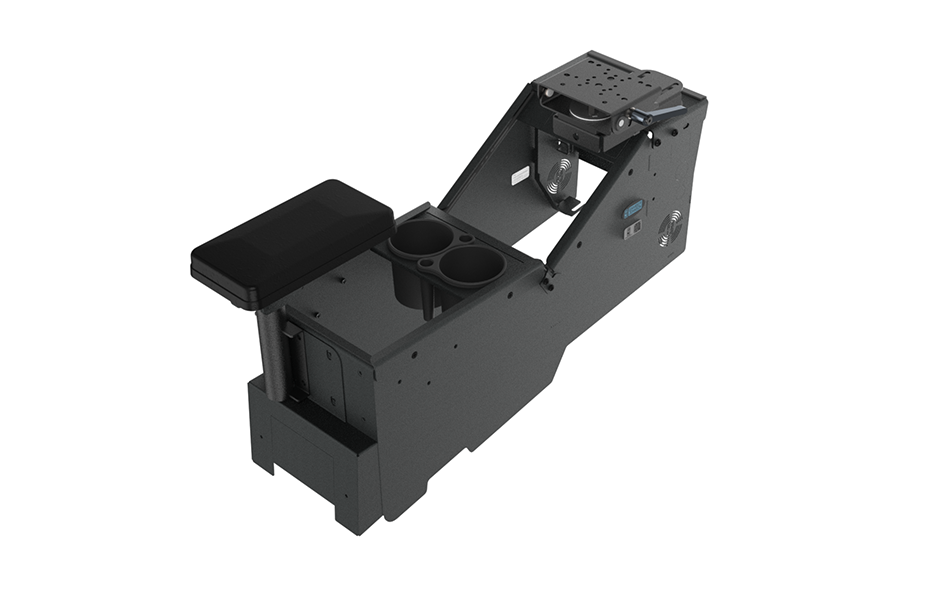 Kit: 2020+ Ford Police Interceptor® Utility Low-Profile Console Box with Cup Holder, Armrest & 6" Slide Arm