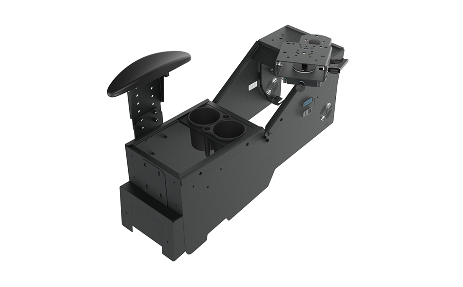 Kit: 2020+ Ford Police Interceptor® Utility Low-Profile Console Box with Cup Holder, Side Armrest & Slide Arm Clevis
