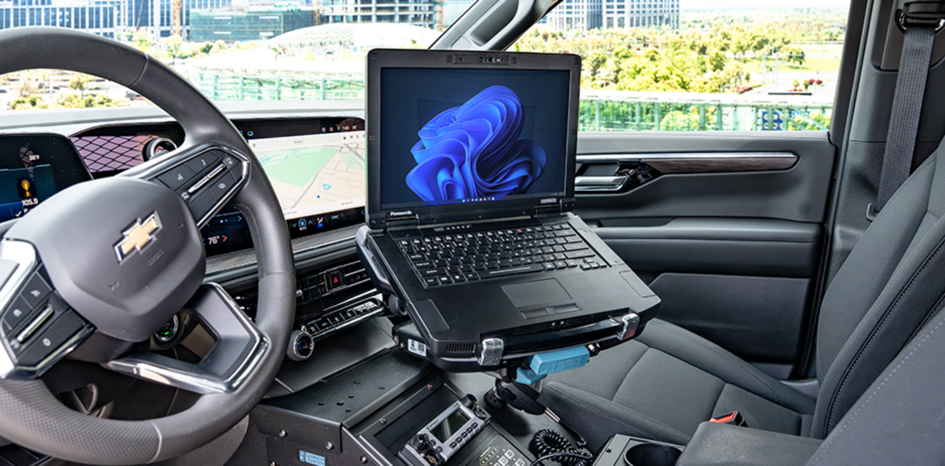 Panasonic TOUGHBOOK 56 Docking Station in a 2025 Chevy Tahoe with an open device