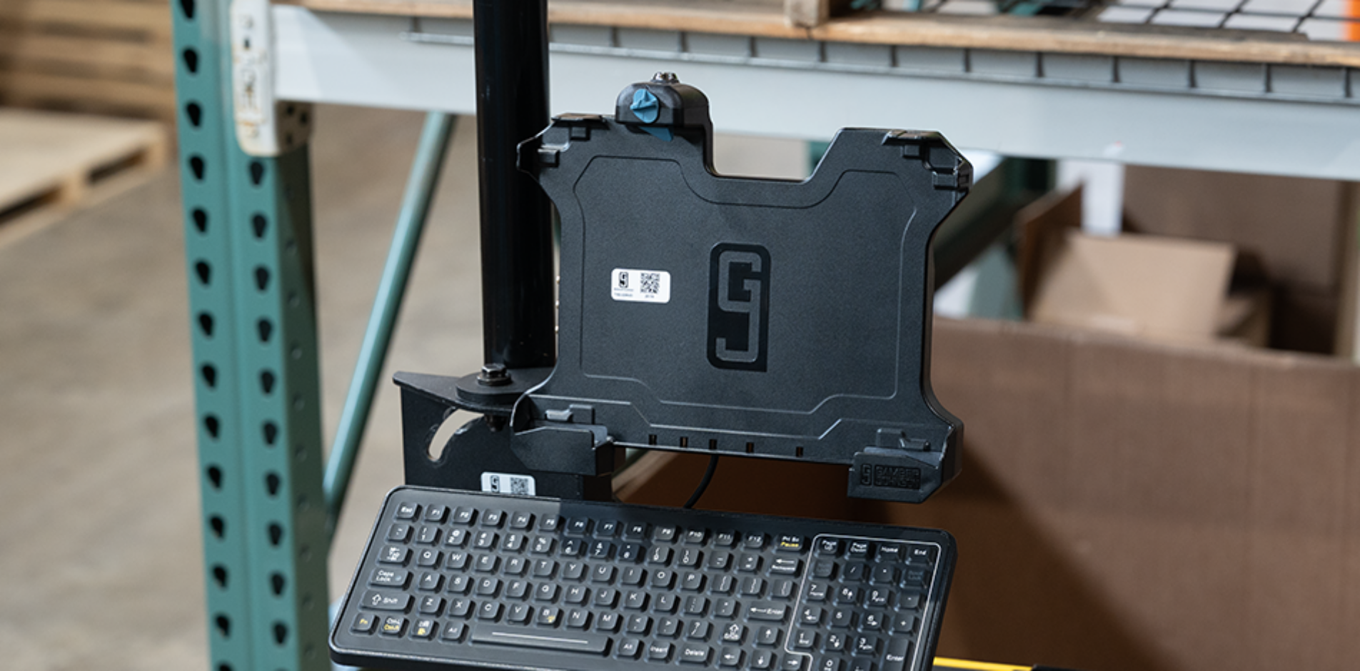 Gamber-Johnson's Zebra ET6X Docking Station on a forklift