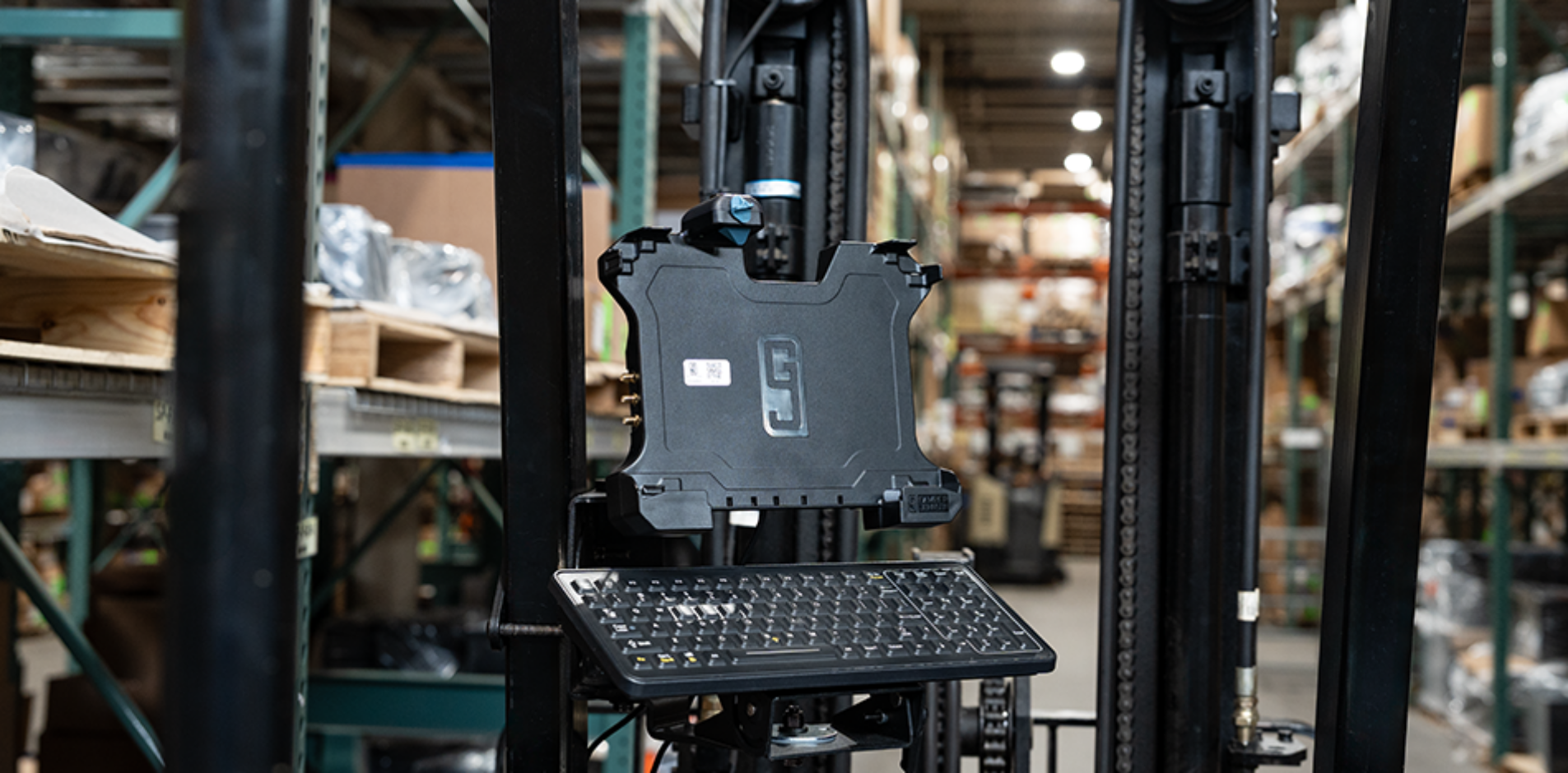 Gamber-Johnson's Zebra ET6X Docking Station on a forklift