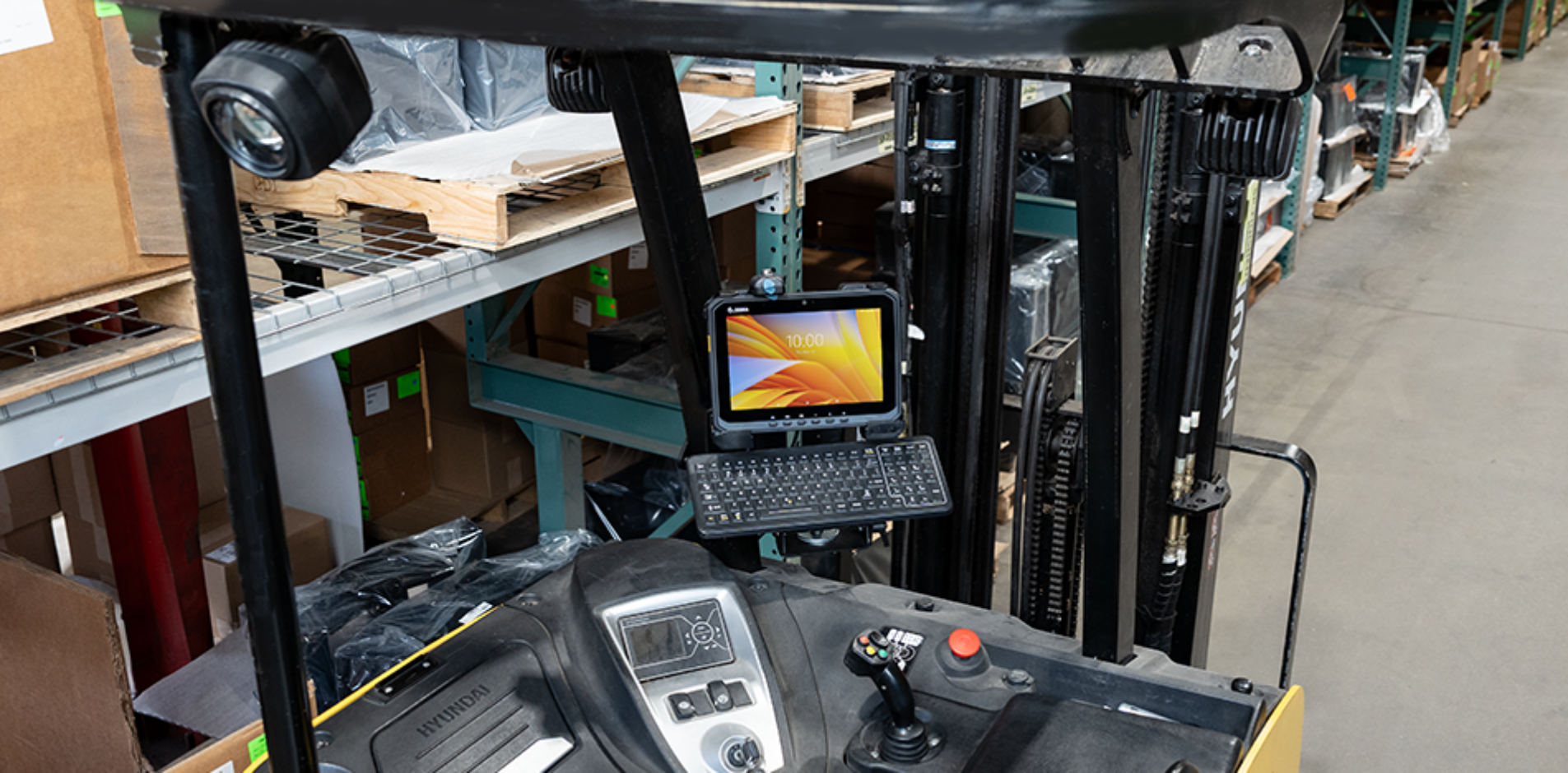 Gamber-Johnson's Zebra ET6X Docking Station on a forklift